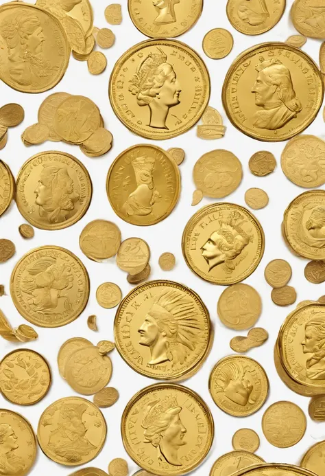 Gold coins on white background, Bold outline style, Jagged edges, Trash core, Light Shadow --V 5.2