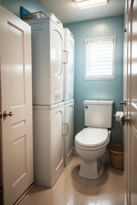 American style toilet，With toilet，washing machine，Laundry basket