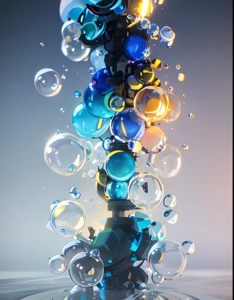 Many bubbles floating in the air on black background, Imagens DMT. rendering by octane, caustics lighting from above,  3 d fluid simulation render, Volumetric octane rendering, greg rutkovsky. rendering by octane, cinema 4d bright light render, xparticles,...