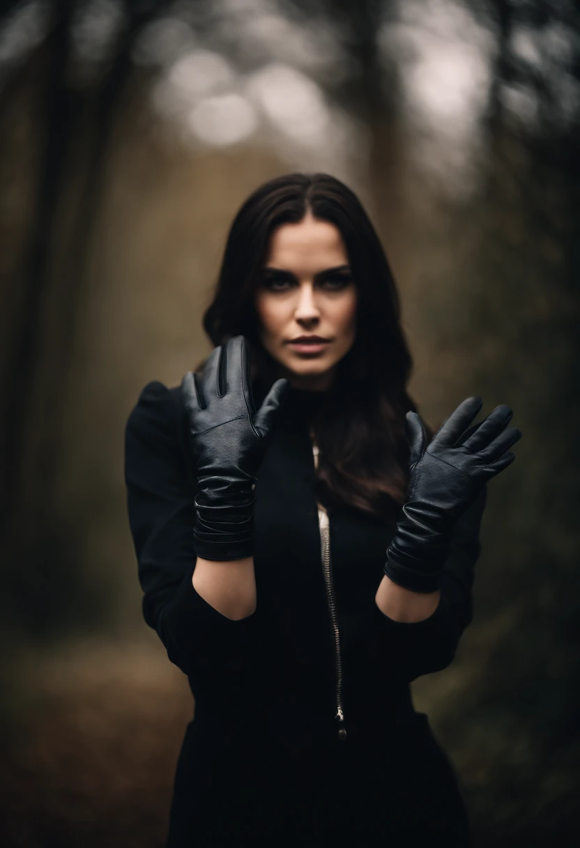 (((Killer young woman in black leather gloves))