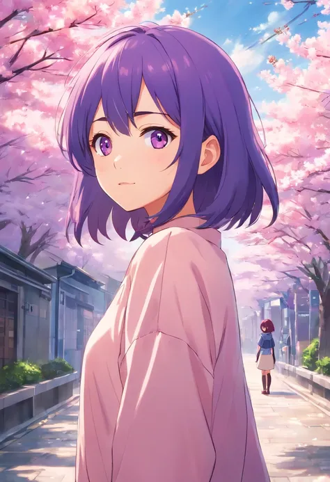 A high resolution, Masterpiece,Sakura Matou,fate, Purple hair, Solo, 1girll,outside,Detailing background, Detailed eyes,