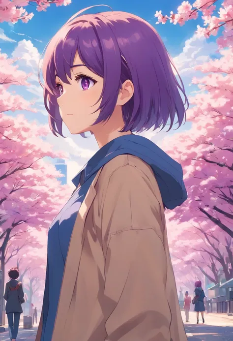 A high resolution, Masterpiece,Sakura Matou,fate, Purple hair, Solo, 1girll,outside,Detailing background, Detailed eyes,