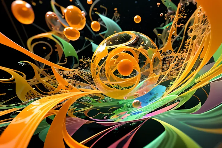 Close up of swirling colored liquid on orange background, splash of color, Philosophical splashes of color, splash of color, Color dispersion, intricate flowing paint, paint splatter, colorful image, colorful hd picure, Color octane rendering, Color explos...