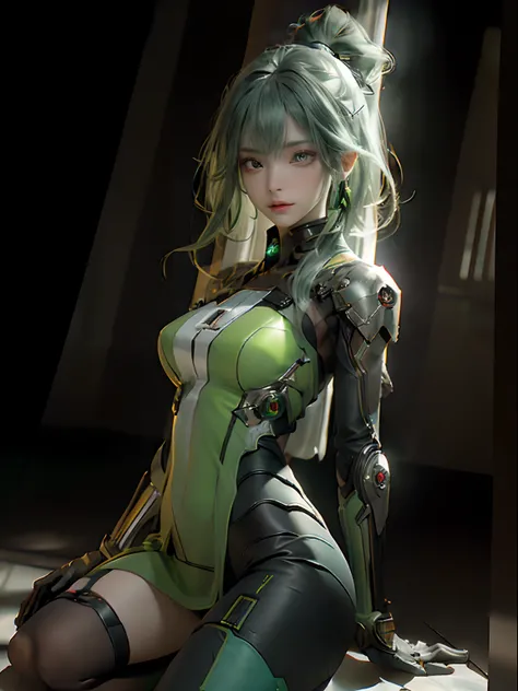 ((Best quality)), ((Masterpiece)), (Detailed: 1.4), 。.。.3D, Image of a beautiful cyberpunk woman, Green hair, Night metropolis background, hdr (HighDynamicRange),Ray tracing,NVIDIA RTX,Hyper-Resolution,Unreal 5,Subsurface dispersion, PBR Texture, Post-proc...