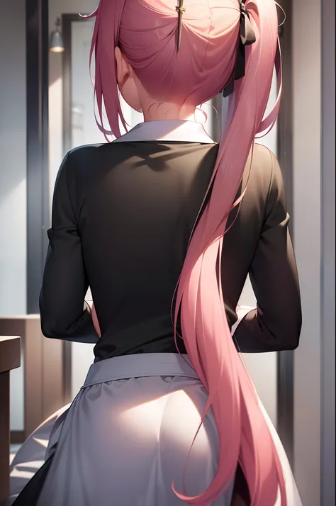 (Masterpiece:1.2), Best quality, A high resolution, Original, (Extremely detailed:1.2), Ultra-detailed, the wallpaper, Perfect lighting,(Extremely detailed CG:1.2), 8K, illustration, 1 trap, Cross-dressing, Solo, Pink Maid_dress, From behind, Close-up, Ani...