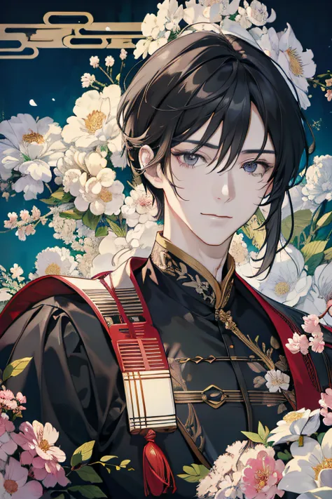 （hoang lap，A high resolution，ultra - detailed），1male people，AS-Adult，Handsome，Tall muscular man，a broad shouldered，Delicate gray eyes，Long dark brown hair（1.3），long whitr hair，fanciful，Intricate patterns，详细的脸，inn，Lanterns，best ratio four finger and one thu...