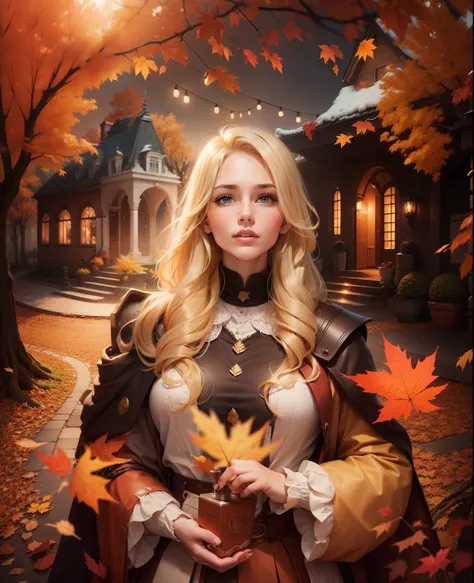 handsome girl, with blonde hair, autumn