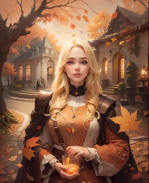 handsome girl, with blonde hair, autumn