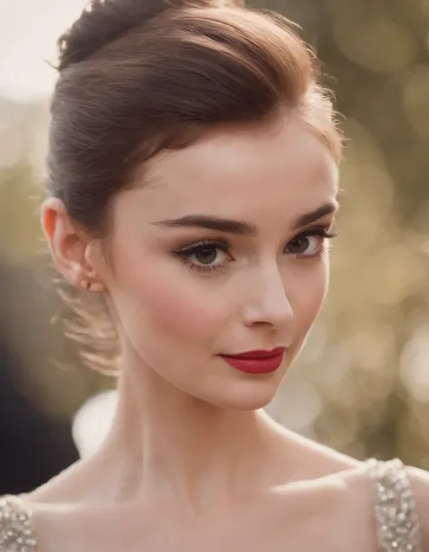 up close photo of 1girl, 30 years old, Glamour like Audrey Hepburn, ultra realista