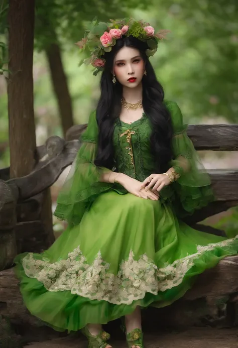 Flower Elves，green long hair，Oriental flair，Lolita skirt，Lace shoes