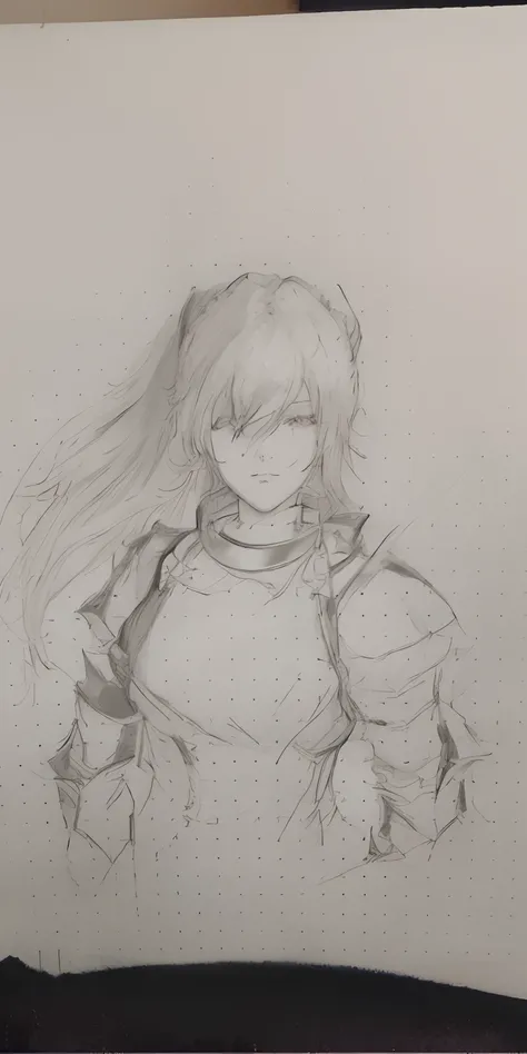 Drawing of a woman with long hair and a hat, portrait of a female anime hero, Anime sketch, loose pencil sketch, inspired by Li Chevalier, Rough sketch, old sketch, portrait of female paladin, quick sketch, picture of female paladin, Portrait of a ninja gi...