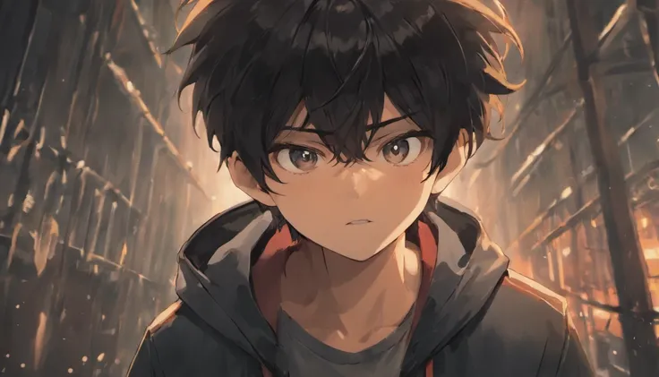 akira, teenager boy, black hair, blurry background, face close up, atmospheric