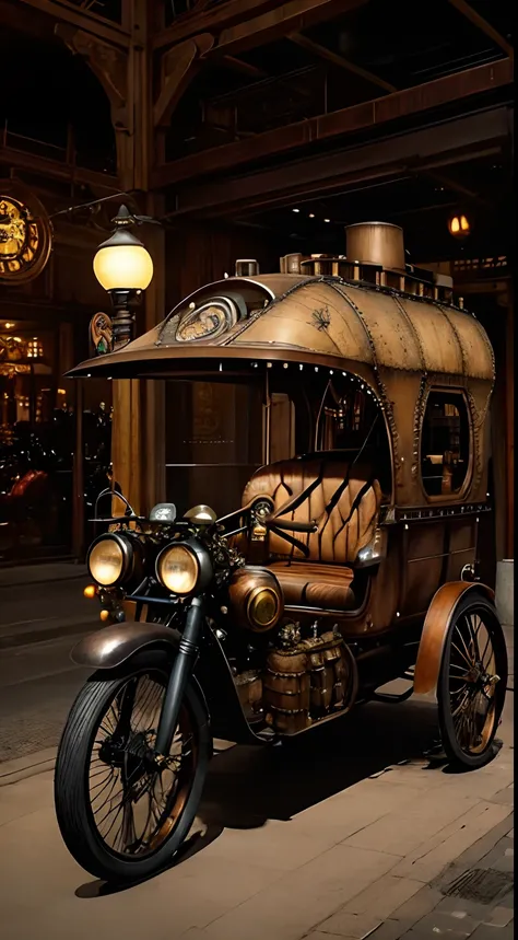 steampunkai,Steampunk sidecar。Excessive detail。There are no people。