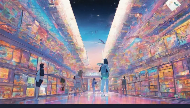 comic strip，Manhwa Style，Cartoon Split，starrysky，Translucent ethereal aliens，中景 the scene is，Full body like， highly detailed surreal vfx，oc rendered，