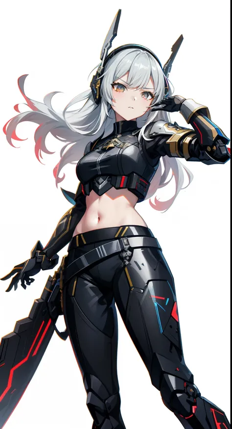 Anime girl posing with sword and armor, from girls frontline, Female action anime girl, azur lane style, Fine details. Girl front, Kushatt Krenz Key Art Women, neon noir, A scene from the《azur lane》videogame, female cyberpunk anime girl, girls frontline st...