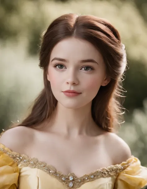 (child), (Princess Belle cos:1.3), little child, upper body, Little yellow dress, Ultra photo realsisim, Realistic, best quality real texture skin,cute true circle Symmetrical eyes, cute face, medieval world, epic realistic, Cinematic