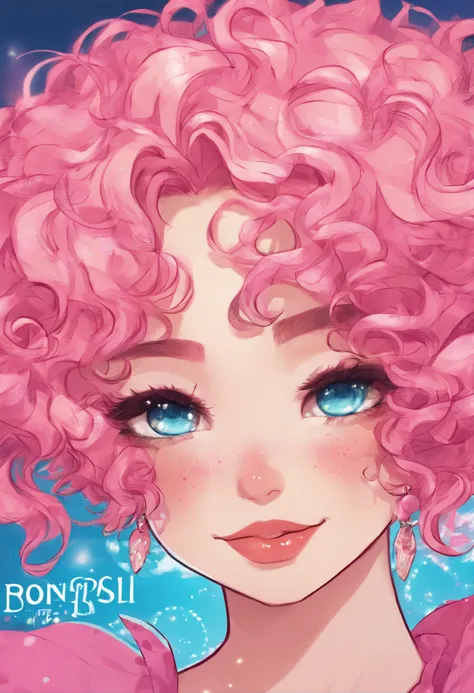 pink hair, curly hair, fox mask, heart-shaped pupils, aqua eyes, earrings, seductive smile, Pointillism, Pop art, depth of field, cinematic lighting, backlighting, character chart, from above, Eye-Level Shot, UHD, masterpiece, textured skin, super detail, ...