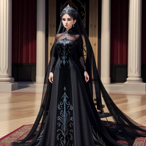 there is a woman in a black dress standing on a rock, Garota Anime usando um vestido preto, fantasy style clothing, vestido longo preto escuro, an elegant gothic princess, Xianxia de corpo inteiro, Sha Xi, uma mulher elegante no vestido preto, por Yang J, ...