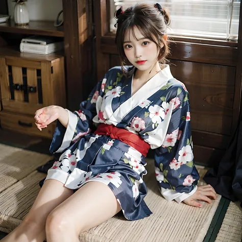 hi-school girl, lesbian, Japan Yukata, No bra, , Legs spread wide