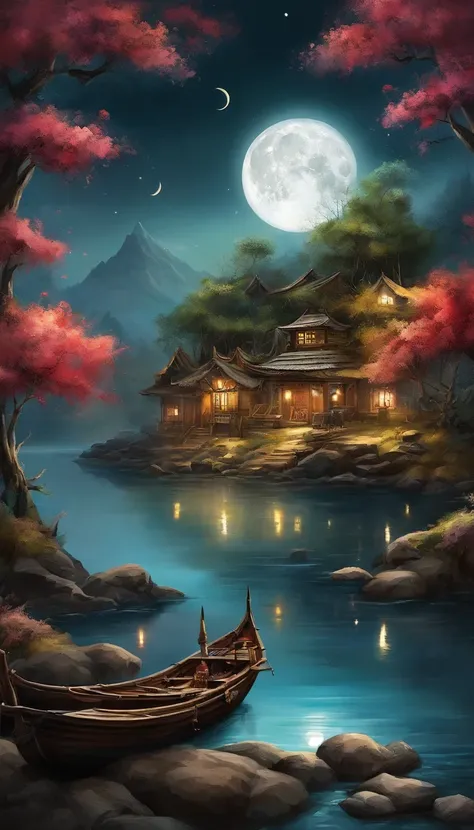 Night view of the old town，Seek and find，cheerless，The moon falls, the crescent moon falls into the lonely well，Fragmented，Bit by bit，There are flowers in dreams, green meadows in dreams，Long hair causes ripples，Shirabu Shishiiso，Kappa poles swing the boat...