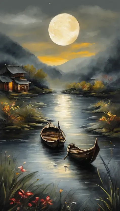 Night view of the old town，Seek and find，cheerless，The moon falls, the crescent moon falls into the lonely well，Fragmented，Bit by bit，There are flowers in dreams, green meadows in dreams，Long hair causes ripples，Shirabu Shishiiso，Kappa poles swing the boat...