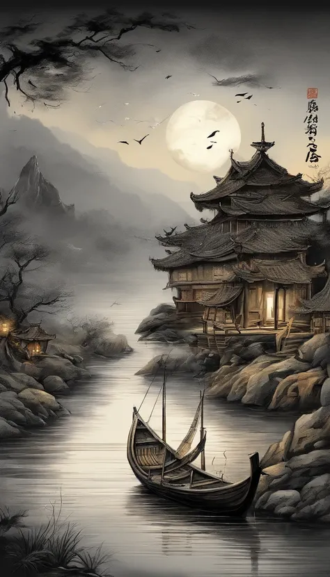 Night view of the old town，Seek and find，cheerless，The moon falls, the crescent moon falls into the lonely well，Fragmented，Bit by bit，There are flowers in dreams, green meadows in dreams，Long hair causes ripples，Shirabu Shishiiso，Kappa poles swing the boat...