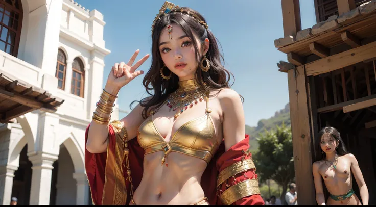 The navel is cute、Woman in South Arab tribal costume with delicate body.