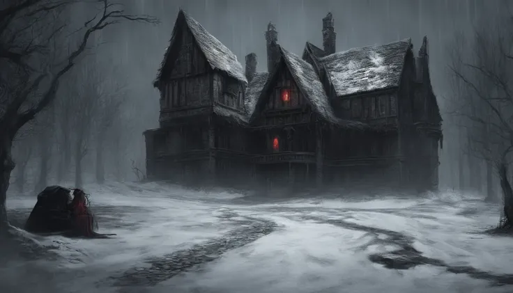 ue,Medieval cityscape,Stone House,snowscape,Little Red Riding Hood Little Girl,werewolf man