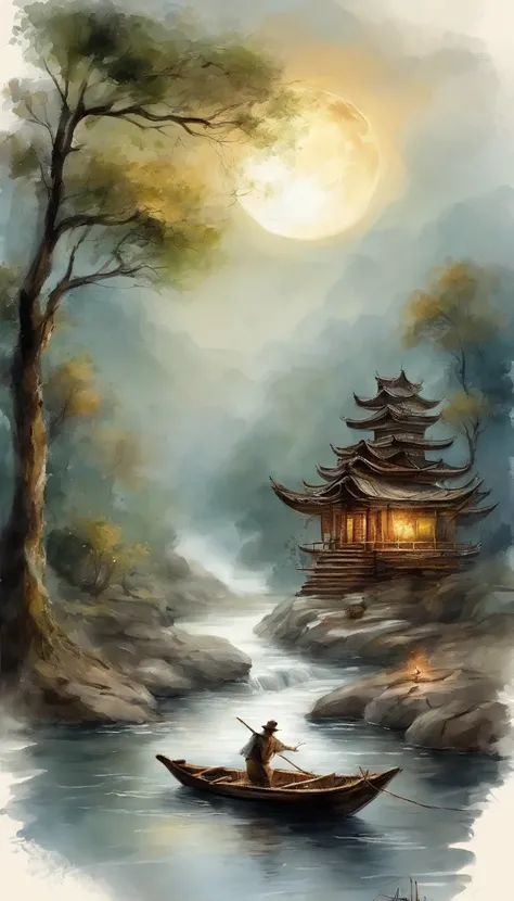 Night view of the old town，Find and find，cheerless，The moon falls, The crescent moon falls into the well of loneliness，fragmented，bit by bit，There are flowers in dreams, Green meadow in dreams，Long hair causes ripples，Shirabe Shiiso，Kappa pole swing boat，T...