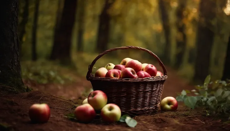 Medieval Dark Forest,A lot of apples in the basket