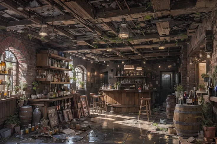 The floor is wet with water and light reflects off the floor.