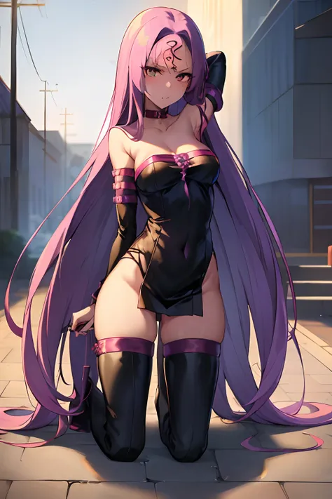 Best Quality, (masutepiece:1.2), Highly detailed,
Fate/Stay in the background, fullmoon、
Medusa_nffsw,
1girl in, Solo,, Looking at the viewer, absurdly long hair, Purple hair, Floating hair,Dress, Short dress, thighs thighs thighs thighs, Strapless,  Detac...