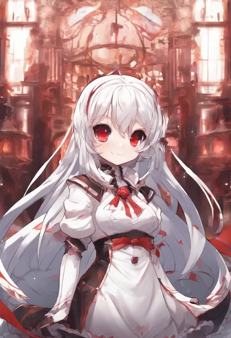 1girll, (Chibi:1.3),telegraph
Viewer View, Blushing, Smile, :D and, Open your mouth
magical girl, white  hair, The long-haired,  Red pupils,
while looking at the viewer,