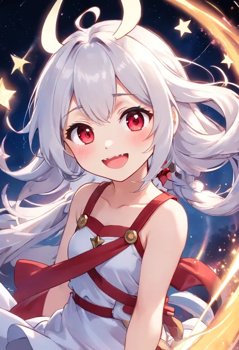 1girll, (Chibi:1.3),telegraph
Viewer View, Blushing, Smile, :D and, Open your mouth
magical girl, white  hair, The long-haired,  Red pupils,
while looking at the viewer,