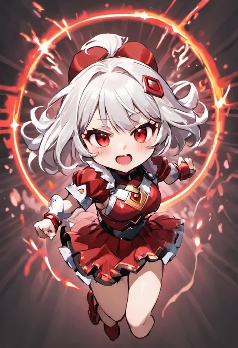 1girll, (Chibi:1.3),telegraph
Viewer View, Blushing, Smile, :D and, Open your mouth
magical girl, white  hair, The long-haired,  Red pupils,
While looking at the viewer,