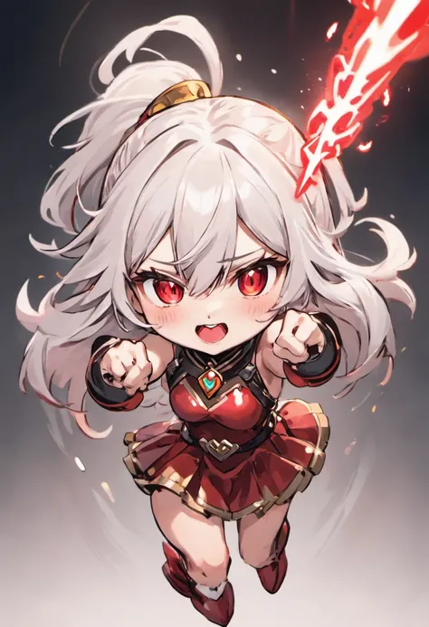 1girll, (Chibi:1.3),telegraph
Viewer View, Blushing, Smile, :D and, Open your mouth
magical girl, white  hair, The long-haired,  Red pupils,
While looking at the viewer,