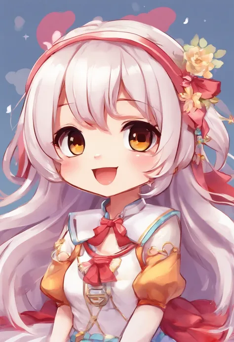 1girll, (Chibi:1.3),telegraph
Viewer View, Blushing, Smile, :D and, Open your mouth
magical girl, white  hair, The long-haired,  Red pupils,
While looking at the viewer,