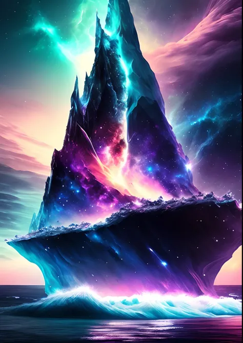 dreamlikeart, galaxy, outer space, nebula, star, [cyberpunked] Iceberg of the Stars (star:1.5),