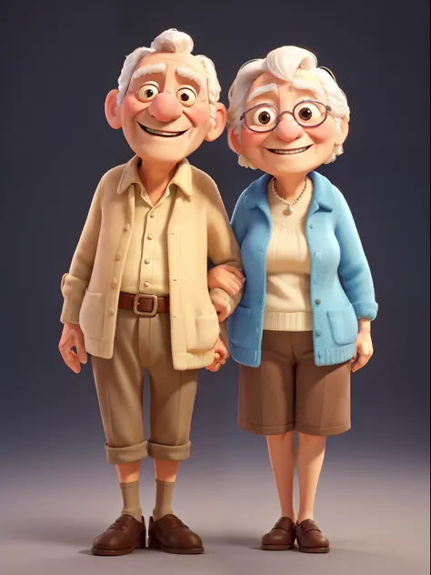 An award winning image of an adorable smiling old couple, in the style of Aardman Animations, Arthur Boyd, Picasso, 3d rendered, soft lighting