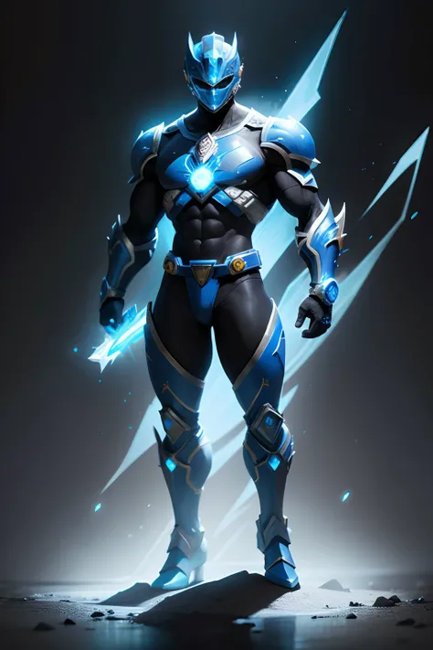 create a blue power ranger ,  full body , mythic , black background ,a bit ancient theme