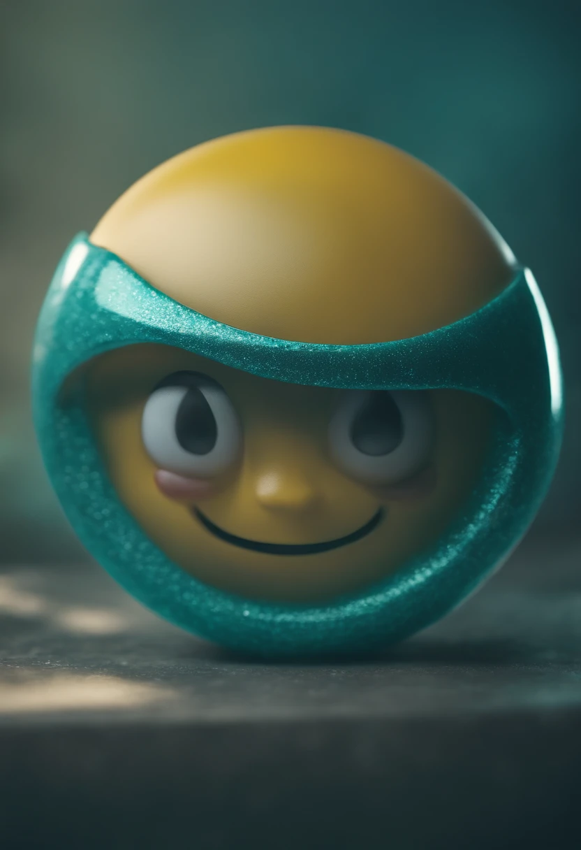 a very real emoji with a brave and trivial appearance, turquoise in color and plastic in appearance, super real details, high definition