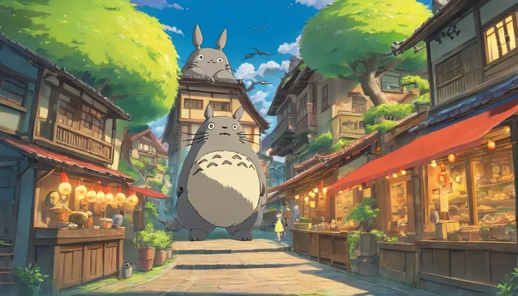 Tentacle horror AI ancient town totoro