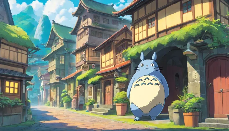 Tentacle horror AI ancient town totoro