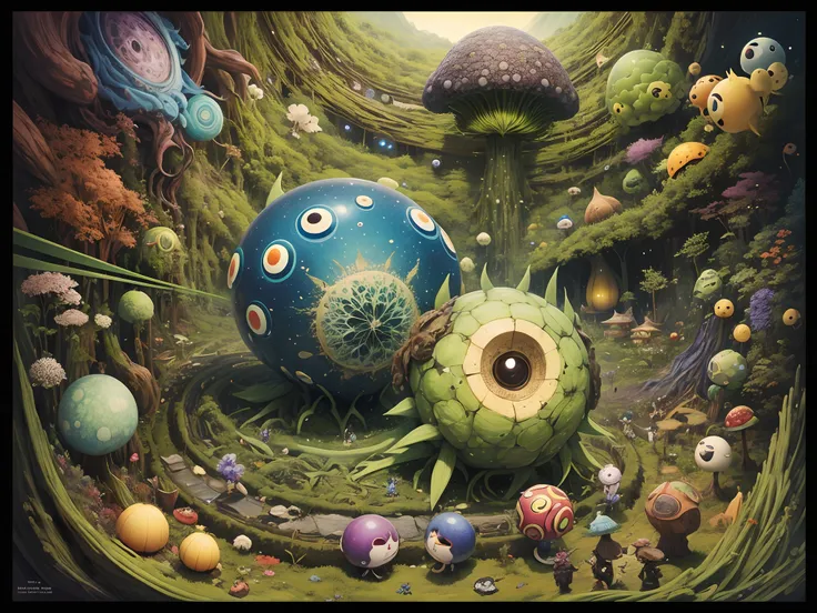 Extraterrestrials, Moss and mushroom monster、microorganism, shards, Streptococci, fungi, Sizzi, Unknown Planet, It is impossible, Unique evolution, molecules, atom, New discoveries, Use of bright colors, Naturalistic aesthetics,Takashi Murakami、Diane Dillo...