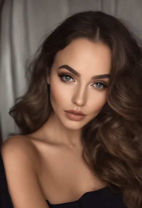 Arafed woman in evening dress, night club, fille sexy aux yeux bruns, Portrait Sophie Mudd, cheveux bruns et grands yeux, selfie of a young woman, Yeux de chambre, sans maquillage, maquillage naturel, looking straight at camera, Visage avec Artgram, Maquil...