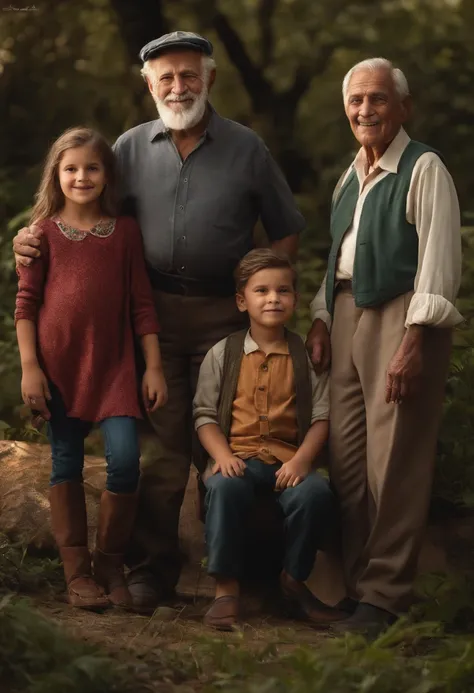 Grandpa and his grandchildren, reunidos, ouvindo seus ensinamentos,, carton