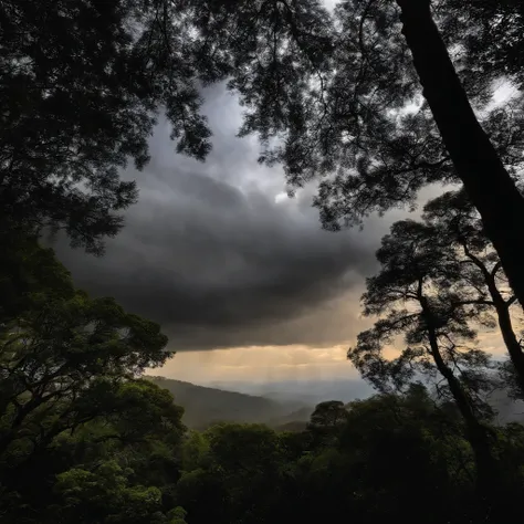 Floresta nublada, luz baixa, arvores, grama, nuvens, neblina, cinza, dark backdrop, arvores cinzas, clouded skies