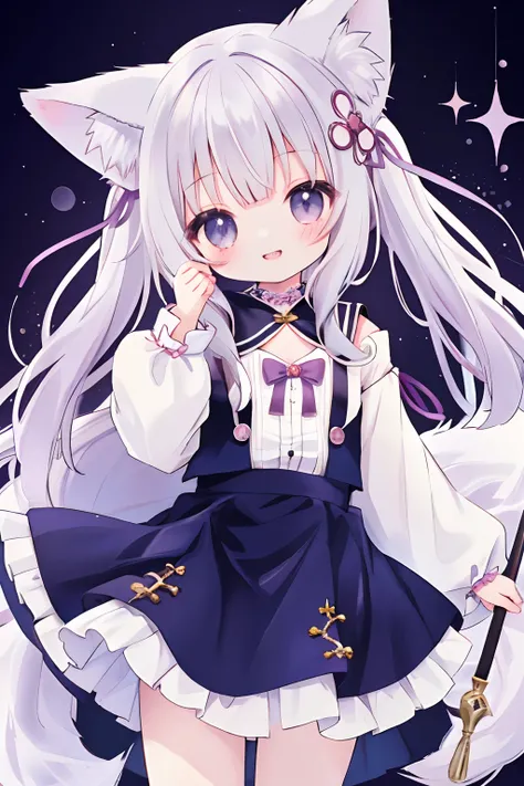 Cute little girl s、double tooth、Lori、silber hair、Fox ears、cute little、a smile、onepiece、skirt by the