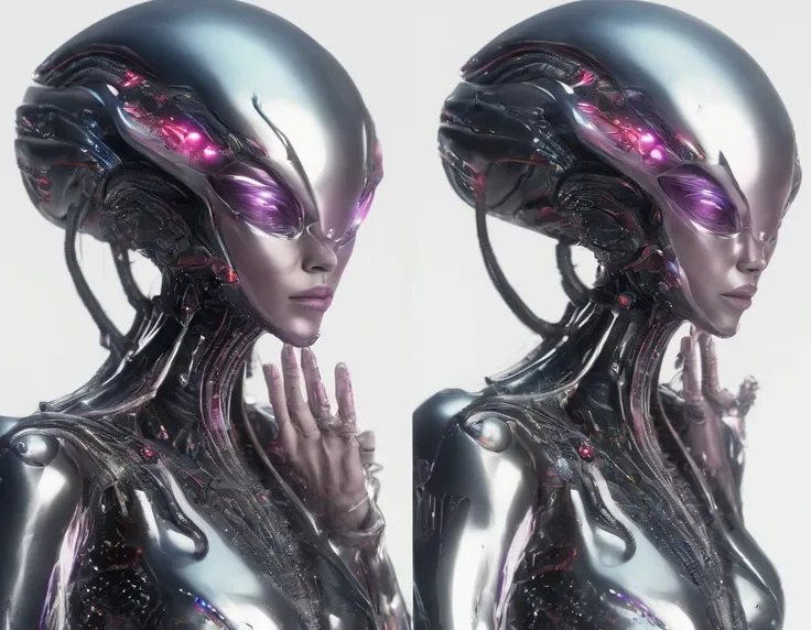 fully body photo，beautiful female alien，The body is transparent，Small and cute ，Big cute eyes，dreamy glow，White background，globalillumination，Ray traching，hdr，The rendering is not realistic，reasonable design，high detal，tmasterpiece，Best quality at best，hyp...