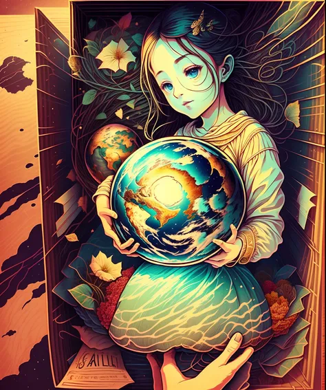 earth in a huge box in the hands of a alluring girl having big huge  pair --auto --s2